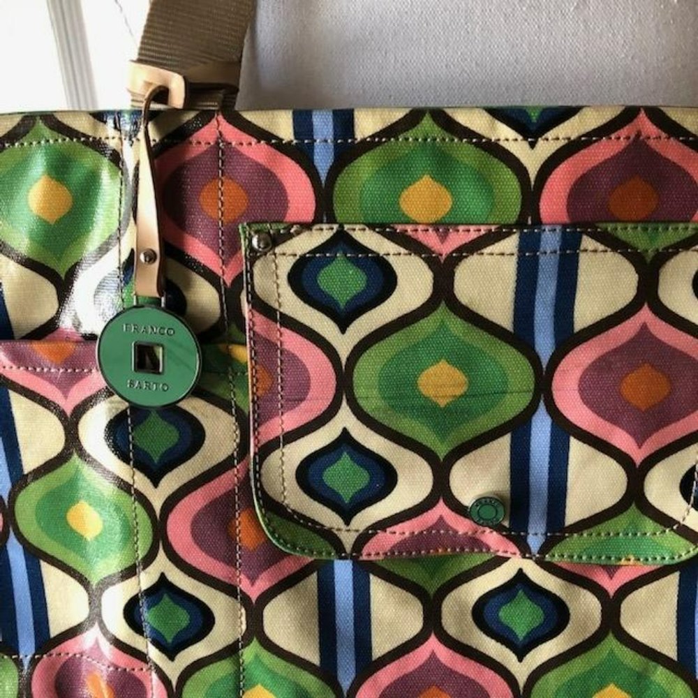 Franco Sarto Large Retro Pattern Coated Canvas Tote Bag - Picture 3 of 8